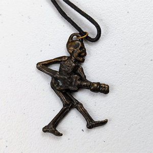 Skeleton Playing Guitar Large Charm Necklace Day of the Dead Halloween Marked FV